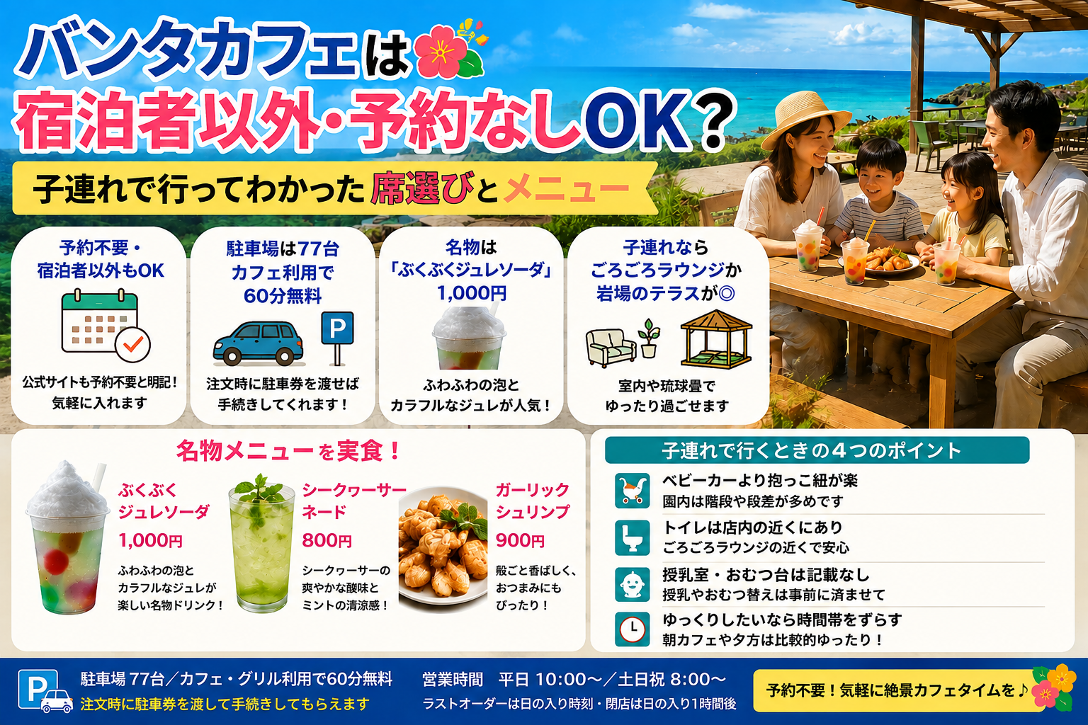 バンタカフェは予約不要・宿泊者以外もOK。子連れの席選びと名物メニューの要点まとめ
